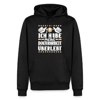 Dissertation Habe meine Doktorarbeit Überlebt - Männer Premium Bio Hoodie - Schwarz - Vorne - Nico (187cm)