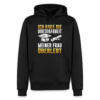Dissertation Doktorarbeit Meiner Frau Überlebt - Männer Premium Bio Hoodie - Schwarz - Vorne - Nico (187cm)
