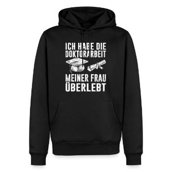 Dissertation Doktorarbeit Meiner Frau Überlebt - Männer Premium Bio Hoodie - Schwarz - Vorne - Nico (187cm)