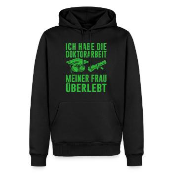 Dissertation Doktorarbeit Meiner Frau Überlebt - Männer Premium Bio Hoodie - Schwarz - Vorne - Nico (187cm)