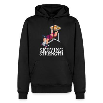 Gym Shirt, Serving Strength Tray Of Food Bench - Men’s Premium Organic Hoodie - black - Front - Nico (187cm)