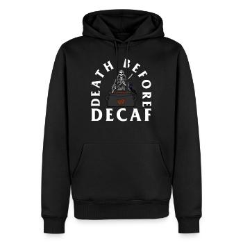 Halloween Shirt, Death Before Decaf Grim Reaper - Men’s Premium Organic Hoodie - black - Front - Nico (187cm)