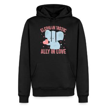Valentines Day Shirt, Elephantastic Ally In Love - Men’s Premium Organic Hoodie - black - Front - Nico (187cm)