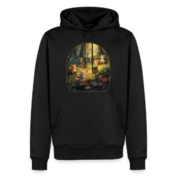 Treasure Hunt Cats and Critters Seeking Mushroom - Men’s Premium Organic Hoodie - black - Front - Nico (187cm)
