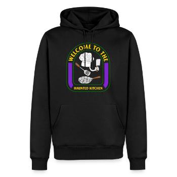 Halloween-Shirt, Willkommen in der Haunted Kitchen - Männer Premium Bio Hoodie - Schwarz - Vorne - Nico (187cm)
