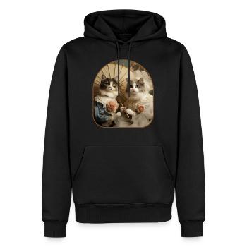 Portrait vintage chats victoriens avec champignon - Sweat à capuche Premium bio Homme - noir - Devant - Nico (187cm)
