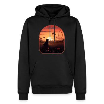 Sunset Silhouette Cat and Mushrooms Basking in - Men’s Premium Organic Hoodie - black - Front - Nico (187cm)