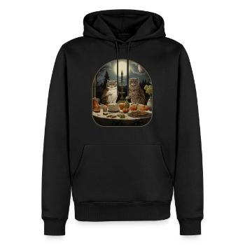 Cat and Owl Council Wise Conversations in a - Men’s Premium Organic Hoodie - black - Front - Nico (187cm)