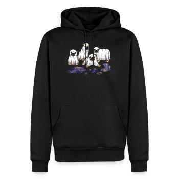 Halloween Shirt, Pug Ghost Cute Tee, Spooky Pug - Men’s Premium Organic Hoodie - black - Front - Nico (187cm)