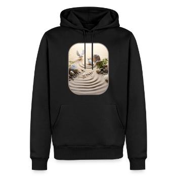 Zen Garden Pigeons Peaceful Chaos T-Shirt - Männer Premium Bio Hoodie - Schwarz - Vorne - Nico (187cm)