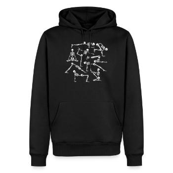 Chemise d’Halloween, squelette dans diverses poses de yoga - Sweat à capuche Premium bio Homme - noir - Devant - Nico (187cm)