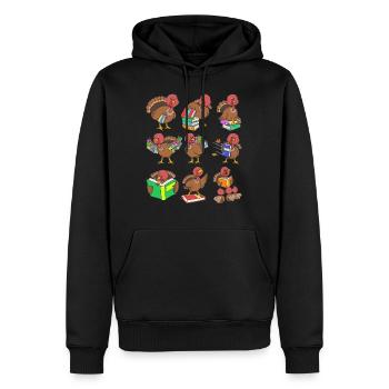 Thanksgiving Shirt, Turkeys Reading Book - Men’s Premium Organic Hoodie - black - Front - Nico (187cm)