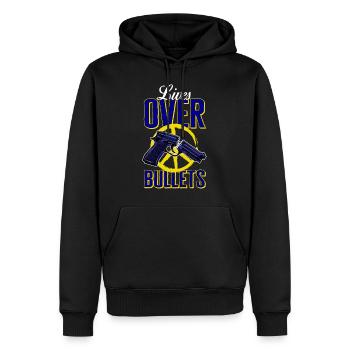 Chemise Stop Violence, Des vies sur balles brisées - Sweat à capuche Premium bio Homme - noir - Devant - Nico (187cm)