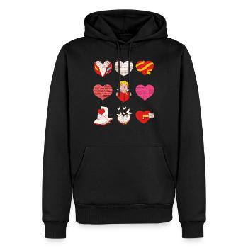 Buch-Shirt, neun ineinander verschlungene Buchseiten - Männer Premium Bio Hoodie - Schwarz - Vorne - Nico (187cm)