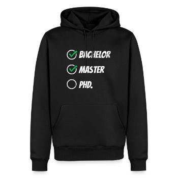 Bachelor Master PHD. Master's degree passed - Men’s Premium Organic Hoodie - black - Front - Nico (187cm)