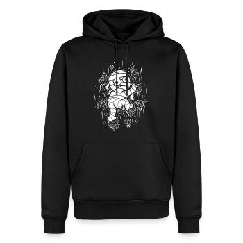 Halloween Shirt, Mummy Scaling A Rock Wall Pocket - Men’s Premium Organic Hoodie - black - Front - Nico (187cm)