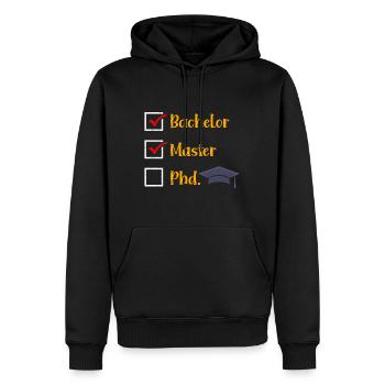 Bachelor Master PHD. Master's degree passed - Men’s Premium Organic Hoodie - black - Front - Nico (187cm)