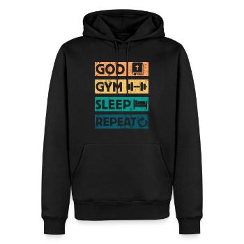 God Gym Sleep - Christian Faith Bible Workout - Men’s Premium Organic Hoodie - black - Front - Nico (187cm)