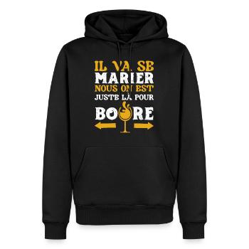 EVG Copains Fête Cadeau EVG Humour Futur Marié EVG - Sweat à capuche Premium bio Homme - noir - Devant - Nico (187cm)