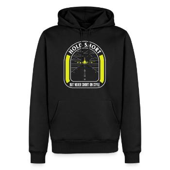 Pilotenhemd, kurz halten, aber nie kurz - Männer Premium Bio Hoodie - Schwarz - Vorne - Nico (187cm)
