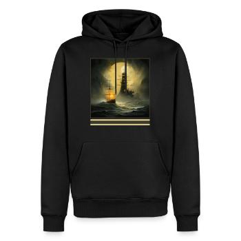 Ghost Ship & Lighthouse Vintage Gothic Tee - Men’s Premium Organic Hoodie - black - Front - Nico (187cm)