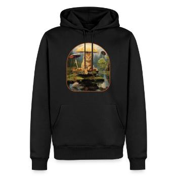 Chat félin de pêche profitant d’une journée paisible par un - Sweat à capuche Premium bio Homme - noir - Devant - Nico (187cm)
