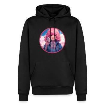 Fonte Crème Glacée Anime Fille Vaporwave Numérique - Sweat à capuche Premium bio Homme - noir - Devant - Nico (187cm)