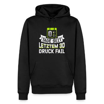 Nerd 3D Druck 0 Tage Seit Letztem 3D Druck Fail - Männer Premium Bio Hoodie - Schwarz - Vorne - Nico (187cm)