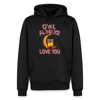 Valentines Day Shirt, Owl Always Love You Owl - Men’s Premium Organic Hoodie - black - Front - Nico (187cm)