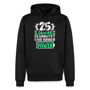 25 ans de travail Toujours à pleine puissance - Sweat à capuche Premium bio Homme - noir - Devant - Nico (187cm)