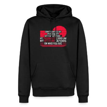 Verwechsle meine Persönlichkeit nicht mit meiner Einstellung - Männer Premium Bio Hoodie - Schwarz - Vorne - Nico (187cm)