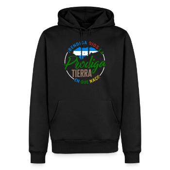 Honduras Shirt, Bendiga Dos La Prodiga Tierra En - Men’s Premium Organic Hoodie - black - Front - Nico (187cm)