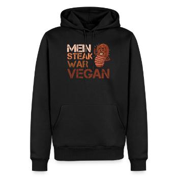 Fleischliebhaber MEIN STEAK WAR VEGAN Lustiges - Männer Premium Bio Hoodie - Schwarz - Vorne - Nico (187cm)