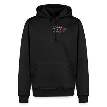 Grafikdesign-Hemd, ich spreche fließend RGB und CMYK - Männer Premium Bio Hoodie - Schwarz - Vorne - Nico (187cm)