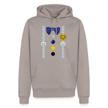 Ritterhemd, Hosenträger, Ritterschild, Schwertwappen - Männer Premium Bio Hoodie - Taupe - Vorne - Nico (187cm)