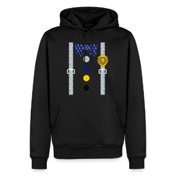 Knight Shirt, Suspender Knight Shield Sword Crest - Men’s Premium Organic Hoodie - black - Front - Nico (187cm)