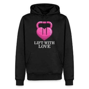 Chemise de gym, Lift With Love Heart Kettlebell Tee, - Sweat à capuche Premium bio Homme - noir - Devant - Nico (187cm)