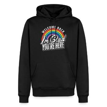 Teacher Shirt, Welcome Back I'm Glad You're Here - Men’s Premium Organic Hoodie - black - Front - Nico (187cm)