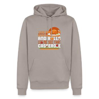 Thanksgiving-Hemd, Truthahnsoße Bohnen und Brötchen - Männer Premium Bio Hoodie - Taupe - Vorne - Nico (187cm)