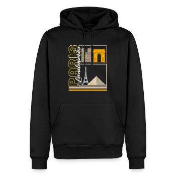 Chemise de Paris, Paris Landmarks Tee, cadeau pour - Sweat à capuche Premium bio Homme - noir - Devant - Nico (187cm)