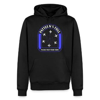 Fliegerhemd, Muster voll Bitte warten Sie auf Ihre - Männer Premium Bio Hoodie - Schwarz - Vorne - Nico (187cm)