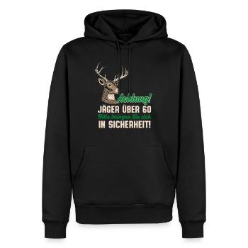 Jäger über 60 lustige Sprüche Hirsch Jagd Humor - Männer Premium Bio Hoodie - Schwarz - Vorne - Nico (187cm)