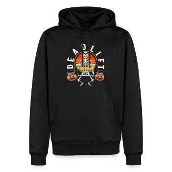 Halloween Shirt, Deadlift Skeleton Pumpkin Lift - Men’s Premium Organic Hoodie - black - Front - Nico (187cm)