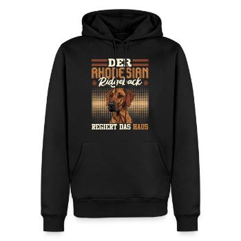 Ridgeback DER RHODESIAN RIDGEBACK REGIERT DAS HAUS - Männer Premium Bio Hoodie - Schwarz - Vorne - Nico (187cm)