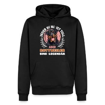 Rottweiler JEDER HUND IST TOLL ABER ROTTWEILER - Männer Premium Bio Hoodie - Schwarz - Vorne - Nico (187cm)