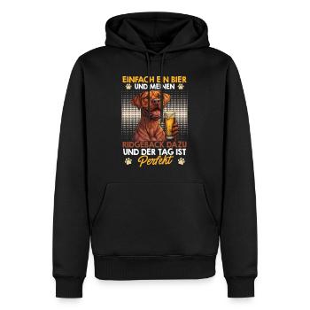 Ridgeback Besitzer EINFACH EIN BIER UND MEIN - Männer Premium Bio Hoodie - Schwarz - Vorne - Nico (187cm)
