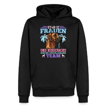Ridgeback Hund STARKE FRAUEN UND RIDGEBACKS TEAM - Männer Premium Bio Hoodie - Schwarz - Vorne - Nico (187cm)