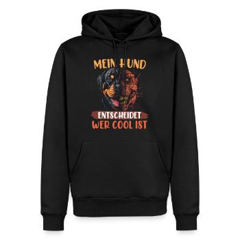 Rottweiler MEIN HUND ENTSCHEIDET WER COOL IST - Männer Premium Bio Hoodie - Schwarz - Vorne - Nico (187cm)