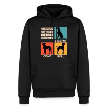 Ridgeback TRICKS FOR STUBBORN RHODESIAN RIDGEBACKS - Männer Premium Bio Hoodie - Schwarz - Vorne - Nico (187cm)
