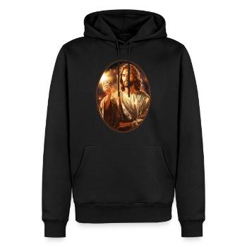 Jesus Snuggling Magic Wand T Shirt, Christian - Men’s Premium Organic Hoodie - black - Front - Nico (187cm)